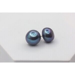 13–13.5mm Black Peacock Freshwater Pearl Stud Earrings 925 Silver AA Classic